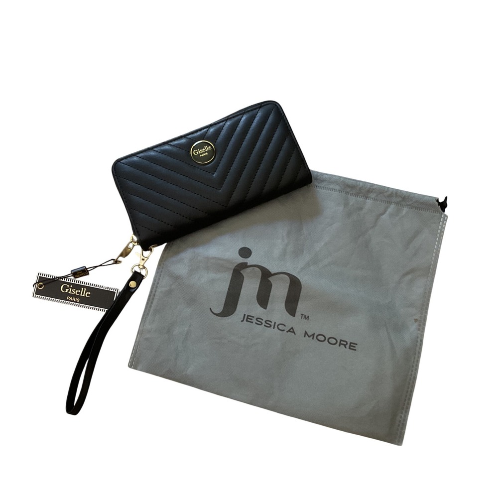 Giselle Paris Esme Zip Around Wristlet Black Quilted Wallet GPWS21850 NEW